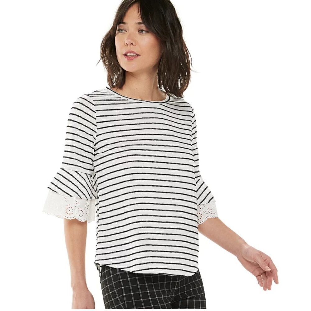 ELLE Double Ruffle Sleeve Top Size Medium